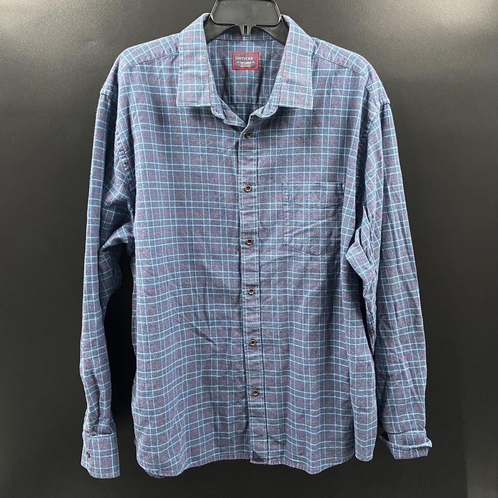 UNTUCKit Treleaven Regular Fit Blue‎ Plaid 100% Cotton Flannel Size 3XL
